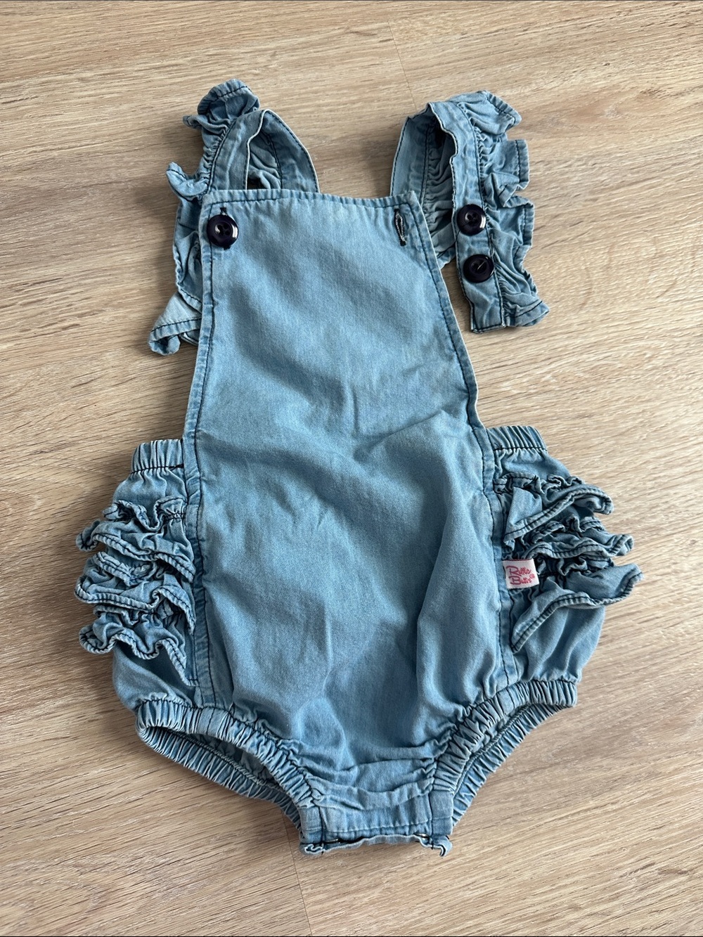 Ruffle Butts Denim-Style Baby Romper - Blue